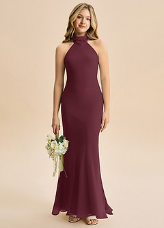 Azazie Velli Junior Meerjungfrau-Linie Hoher Kragen Chiffon Kleid Cabernetrot image1