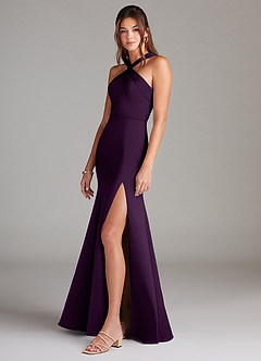 Azazie Rue Bridesmaid Dresses Grape A-Line Pleated Stretch Satin Dress image5