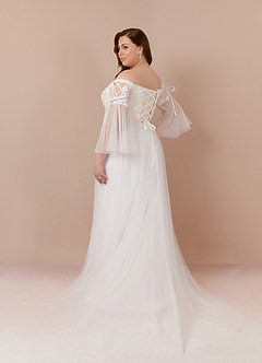 Azazie Stevie Wedding Dresses A-Line Lace Tulle Chapel Train Dress image9