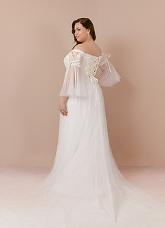 Azazie Stevie Abiti da Sposa Abito A-Line in Tulle a Spalla Scoperta Bianco Diamante Champagne image9