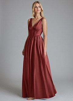 Azazie Delmie Robes de demoiselle d'honneur Robe Trapèze en Satin extensible Corset Terracotta image4