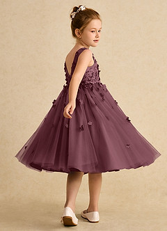 Azazie Lana Blumenmädchenkleider A-Linie ärmellos Matte Satin Kleid Sangria image4