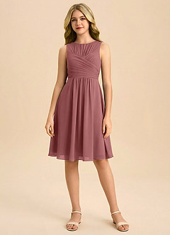 Azazie Skyla Junior Vestido de Amatista de Gasa de Corte en A con Plisado image3