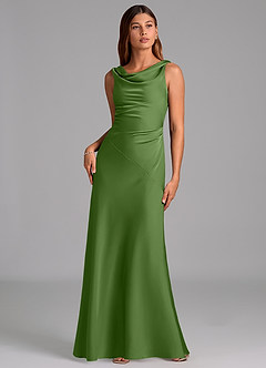 Azazie Nerine Bridesmaid Dresses Basil A-Line Pleated Stretch Satin Dress image3