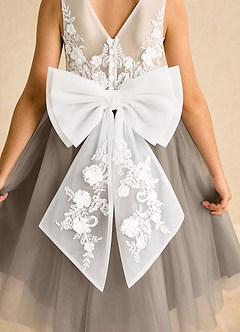 Azazie Lina Flower Girl Dresses Ivory Taupe Ball-Gown Lace Dress image7