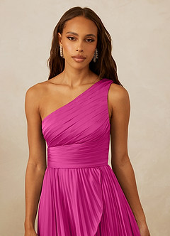 Christian Siriano Bridal for Azazie 1008 Robes de demoiselle d'honneur Robe Trapèze en Satin extensible Ue épaule Fuchsia image8
