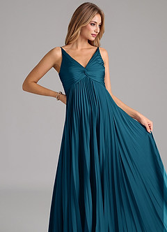 Azazie Raychelle Bridesmaid Dresses Ink Blue A-Line Pleated Stretch Satin Dress image7