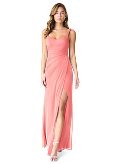 Azazie Verami Bridesmaid Dresses Coral Mermaid Lace Mesh Dress image1