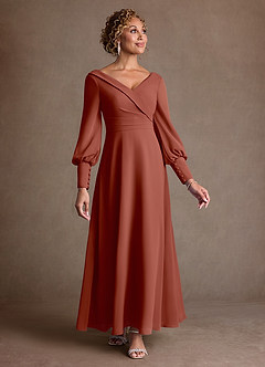 Azazie Paterson Klänningar till brudens mor Klä A-Line i Chiffong Plisserad Kastanjebrunt image1