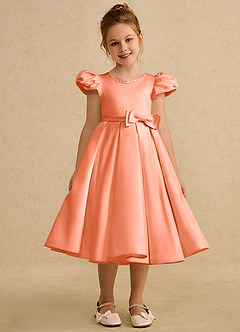 Azazie Pearl Flower Girl Dresses Sunset Ball-Gown Pleated Matte Satin Dress image5