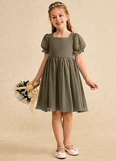 Azazie Jolie vestidos de niña de las flores Vestido de Verde Sauce de Gasa de Corte En A con Con mangas image4