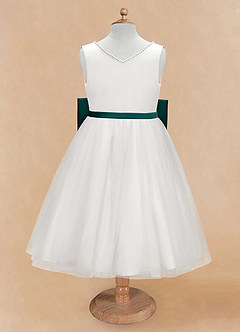 Azazie Seline Flower Girl Dresses Ivory Peacock A-Line Bow Tulle Dress image6