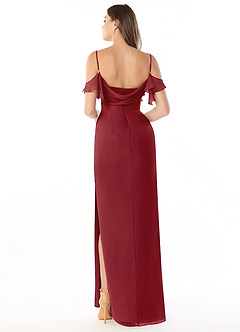 Azazie Emeralda Bridesmaid Dresses Pomegranate Sheath Off the Shoulder Chiffon Dress image2
