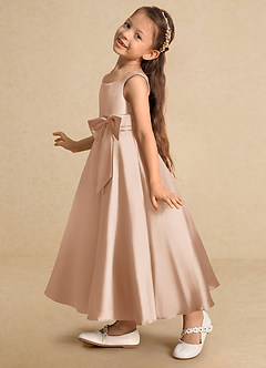 Azazie Lindy Flower Girl Dresses English Rose A-Line Pleated Matte Satin Dress image8