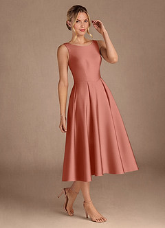 Azazie Fulton Moeder van de bruid jurken A-Lijn Jurk van Stretch Satijn Geplooid Zalm Roze image2