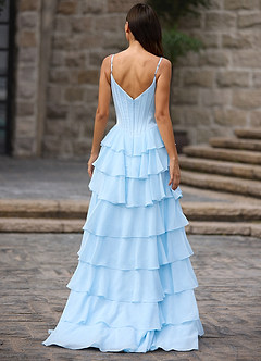 Floralace Sky Blue Ruffled A-line Prom Dress image6