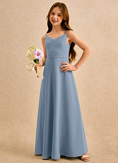 Azazie Hollie Girls Formal Venta final Vestido de Azul Polvoriento de Gasa de Corte en A con Escote de Corazón image1