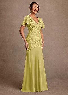 Azazie Jolene Mother of the Bride Dresses Canary Mermaid Pleated Floral Burnout Dress image3