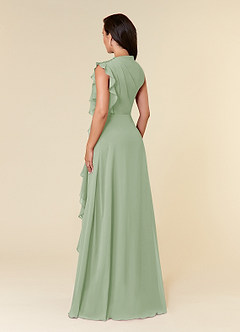 Azazie Narine Abiti per la Madre della Sposa Abito A-Line in Chiffon con Scollo Alto a Pieghe Verde Salvia image5
