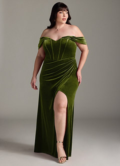 Azazie Jas Robes de demoiselle d'honneur Robe Fourreau Convertible en velours Schulterfreies Korsett Olive image9