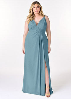 Azazie Maren Allure Brautjungfernkleider A-Linie V-Hals Spitze Chiffon Kleid Stimmungsvolles Blau image6