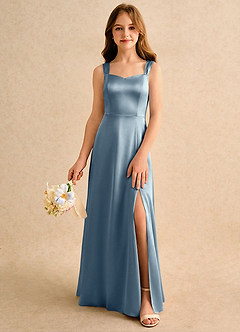 Azazie Makani Girls Formal Sukienki dla dziewczynek sypiących kwiaty Linia A Dekolt w kształcie serca Satyna elastyczna Długość podłogi Sukienka image3