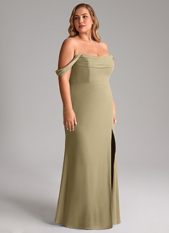 Azazie Saige Jurken voor bruidsmeisjes Converteerbaar Jurk van Chiffon met A-Lijn Off the Shoulder Mosgroen image12