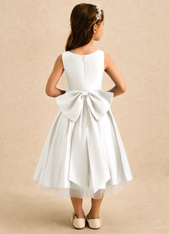 Azazie Josie Flower Girl Dresses Ivory A-Line Pleated Matte Satin Dress image2