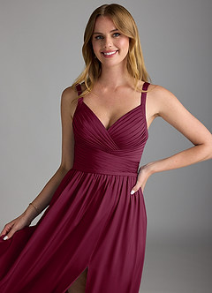 Azazie Chanel Bridesmaid Dresses Mulberry A-Line Pleated Stretch Satin Dress image3