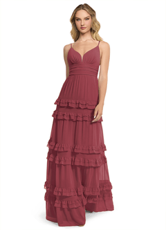 Azazie Rachel Bridesmaid Dresses Merlot A-Line Chiffon Dress image1