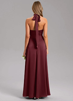 Azazie Tracie Bridesmaid Dresses Cabernet A-Line Side Slit Stretch Satin Dress image2
