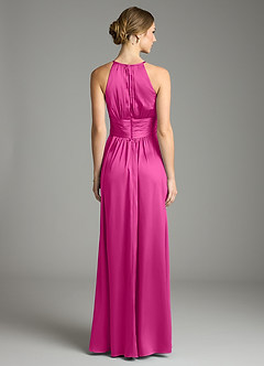 Azazie Bonnie Bridesmaid Dresses Fuchsia A-Line Pleated Stretch Satin Dress image5