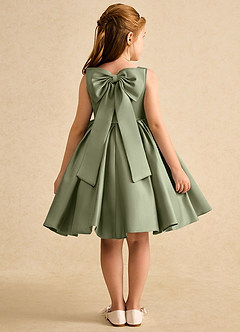 Azazie Jessie vestidos de niña de las flores Vestido de Pistacho de Satin Mate de Corte En A con Lazo image1