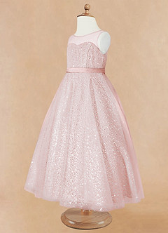 Azazie Siwa Flower Girl Dresses Blushing Pink A-Line Beaded Tulle Dress image7
