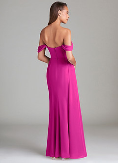 Azazie Amyra Bridesmaid Dresses Fuchsia Sheath Off the Shoulder Chiffon Convertible Dress image4