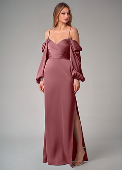 Azazie Sonata Bridesmaid Dresses Desert Rose Sheath Long Sleeve Stretch Satin Convertible Dress image7