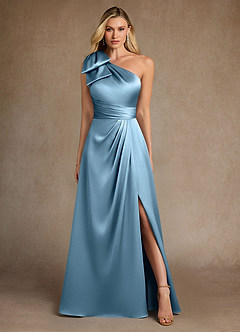 Azazie Easton Moeder van de bruid jurken A-Lijn Jurk van Stretch Satijn One-Shoulder Staal Blauw image1