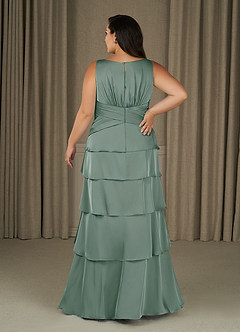 Azazie Viola Mother of the Bride Dresses Silver Sage A-Line Pleated Stretch Satin Dress image7