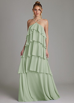 Azazie Deena At-home Try On Dresses Dusty Sage A-Line Ruched Chiffon Dress image4