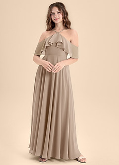 Azazie Tessabelle Junior A-Linie Schulterfrei Chiffon Kleid Taupe image1