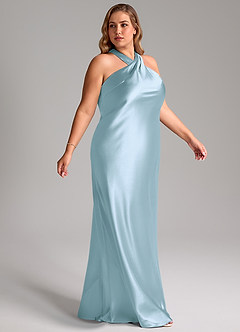 Azazie Doretta Robes de demoiselle d'honneur Robe Sirène en Satiné métallisé Arc Bleu Ciel image10