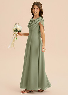 Azazie Lambie Junior Pistachio A-Line Pleated Chiffon Dress image4