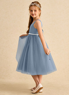 Azazie Firefly vestidos de niña de las flores Vestido de Azul Polvoriento de Satin Mate de Corte En A con Lazo image4