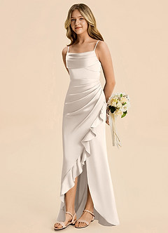 Azazie Mia Junior White Alabaster Mermaid Pleated Stretch Satin Dress image4