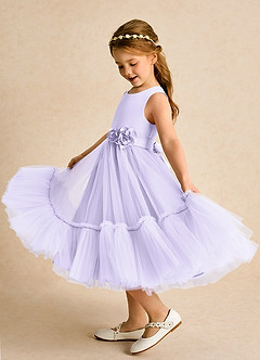 Azazie Miracle Flower Girl Dresses Lilac A-Line Bow Matte Satin Dress image1
