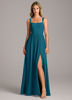 Azazie Rosaline Bridesmaid Dresses Ink Blue A-Line Side Slit Chiffon Dress image4