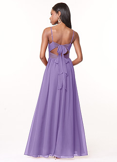 Azazie Zeya Vestidos de damas de honor Vestido de Tahití de Gasa de Corte en A con Cuello en V plisado image3