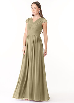 Azazie Organa Abiti da Damigella Abito A-Line in Chiffon Plissettato Verde Muschio image3