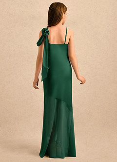 Azazie Kai Girls Formal Flower Girl Dresses Dark Green Sheath Pleated Stretch Satin Dress image2