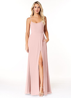 Azazie Moira Brautjungfernkleider Eine Linie Schaufel Chiffon Kleid Puderrosa image1